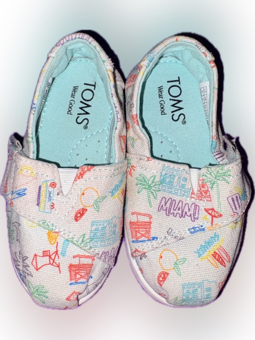 TOMS Kids Canvas Slip-On Sneakers - Multicolor Print with Light Blue Insole